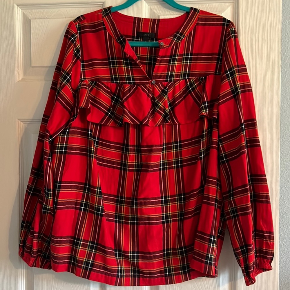 J.crew flannel plaid ruffle top size Tall Large